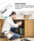 Man installing heavy duty screw on door hinges for internal cabinets and electrical control boxes zinc alloy metal hinge set 2 pack