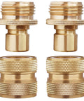 Brass 4-Piece Quick Connect Garden Hose Fittings, 2 Sets, Heavy Duty Adapters With Grippy Handles, No Tools Needed