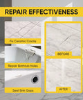 Before and after repair of cracked marble tile with Fast-Setting Tile Repair Glue For Cracked Marble, Ceramic And Porcelain Tiles.