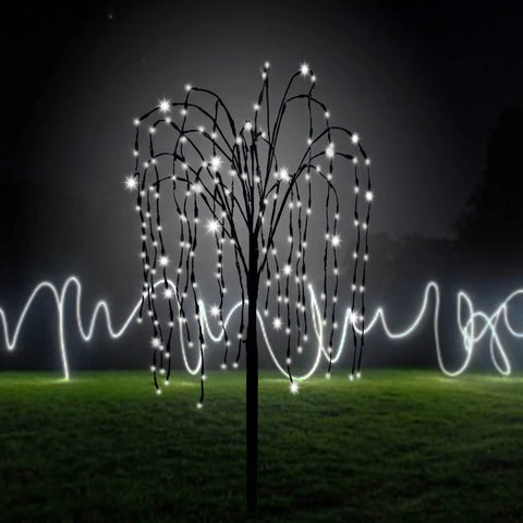 Solar Willow Tree With 200 LEDs Outdoor Garden Decor That Pops Waterproof Pathway Lighting With Blinking Lighted Branches 4.6 Ft White Glow