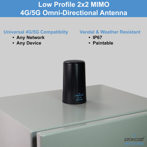Straight Plug N Go 4G And 5G MIMO Wireless Antenna With Low Profile Panel Mount Setup on a flat surface.