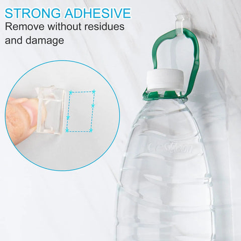 100 Pack Clear Cable Clips For Wires On Wall With Super Sticky Adhesive Easy Peel Cord Organizers holding a water bottle