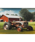 Farm Tractor Bath Mat With Soft Coral Fleece, Ultra Absorbent Kitchen And Bathroom Rug showing a tractor in front of barns