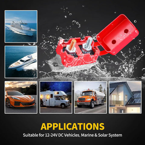 Beefy 30 Amp Automatic Reset Circuit Breaker 12V 24V DC Waterproof IP66 For Automotive Marine Boat RV Trailer Solar System With Cover And Stud Bolt Terminals Pack Of 6 red breaker with cover for boat, car, RV and solar use