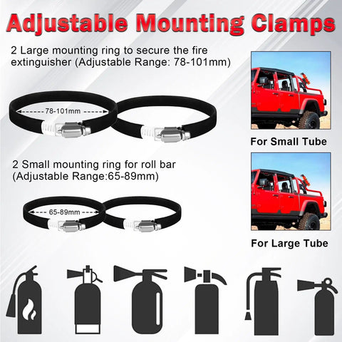 Adjustable mounting clamps for Quick Release Fire Extinguisher Mount Bracket For Jeep Wrangler TJ JK JL JKU And Universal UTV Roll Bar Aluminum Adjustable Holder For Polaris RZR Ranger Can Am X3 Off Road Ready