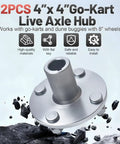 Heavy Duty Four Lug Go Kart Live Axle Hub With One Inch To Three Quarter Step Down Shafts and Rock Solid One Quarter Keyway close-up view, showing silver hub design for eight inch wheels.