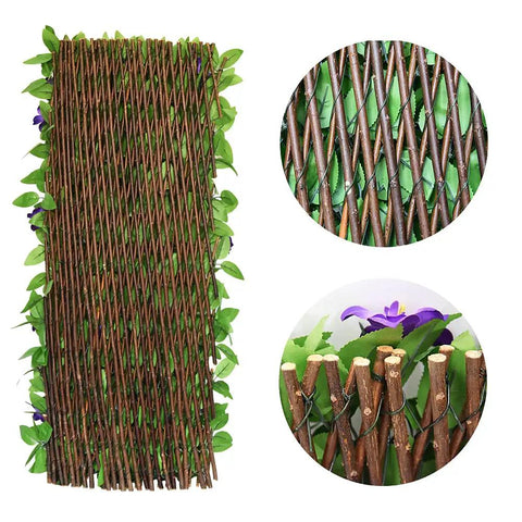 Expandable Fence Privacy Screen For Balcony And Patio Outdoor With Decorative Faux Ivy Fencing Panel And Artificial Hedges In A Natural Willow Look With Purple Flower