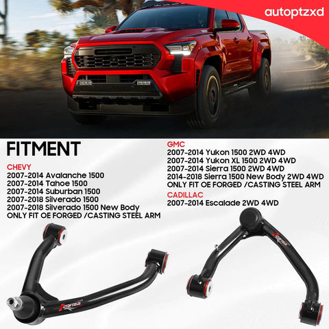 Beefed Up 2-4 Inch Upper Control Arm Front Suspension For 2007-2018 Chevy Silverado 1500 Tahoe Suburban 1500 Avalanche And 2007-2014 GMC Sierra 1500 Yukon Escalade Replacement black steel front upper control arm with bushings