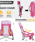 Low Seat Beach Chair With Mesh Back And Cup Holder Lightweight Foldable Camping Chair For Beach And Picnic in pink with carry bag