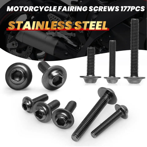 Titanium Motorcycle Fairing Bolt Kit 177Pcs Stainless Steel Screws Nuts Washers Clips And Allen Wrenches For Universal Fit Sportbikes