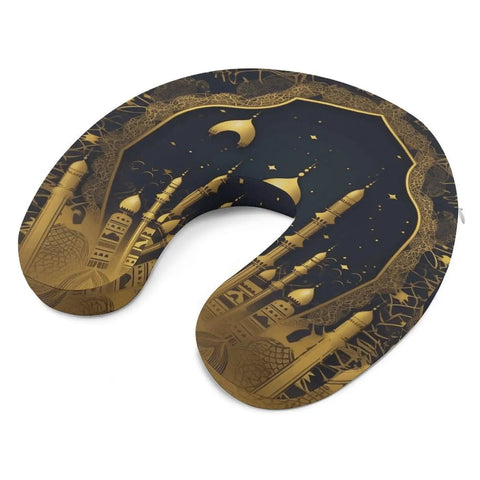 Eid Golden Mosque Travel Pillow With Memory Foam Neck Support, Portable U Shaped Napping Pillow For Planes Trains And Cars