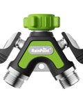 All Metal Garden Hose Splitter 2 Way Y Valve With Extra Long 2.05 Inch Handle Built Tough Heavy Duty Shut Off Valves close-up front view