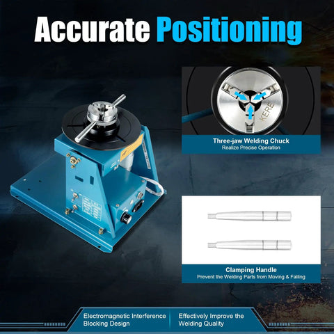 110V 10Kg Portable Welder Positioner Turntable Machine With 3 Jaw Chuck Rotary Welding Table 0 To 90 Degrees 2-10 RPM 2.5 Inch