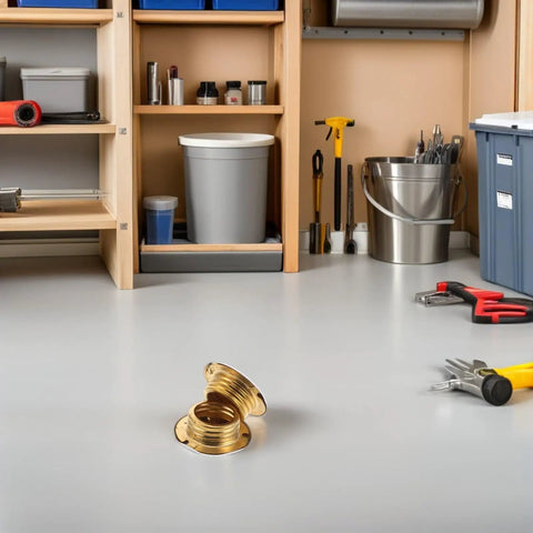 2 Pack Fire Sprinkler Cover Plates Flush Ceiling Finish No Fuss Snap Install Winter Guard on a workshop floor.