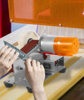 Heavy Duty Mini Sander With Angled Belt And 7 Speed Adjustments, Bad Ass Knife Sharpener Attachment for precision sharpening.