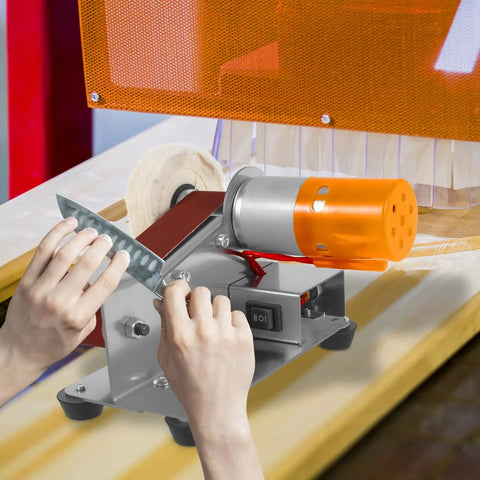 Heavy Duty Mini Sander With Angled Belt And 7 Speed Adjustments, Bad Ass Knife Sharpener Attachment for precision sharpening.