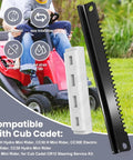 Steering Rack Service Kit For Lawn Tractors And Riding Mowers With Beefed Up Lower Bracket Rack Support And Pinions Built To Fit CC30 CC30H CC30E And R1000 Style Machines Replacement Parts displayed against red lawn tractor backdrop.