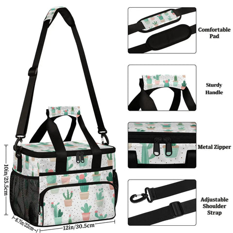 Insulated Picnic Backpack Cooler Tote For Women And Men Large 12x8.7x10 Inch Lunch Bag with cactus design and adjustable strap