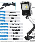 Front view of Built Tough 30W Folding Aluminum Arm Work Light For Lathe Milling And Drill Presses IP66 Waterproof LED Lamp