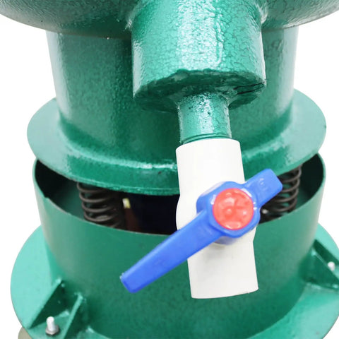 Heavy Duty 80 Liter Electric Vibration Polishing Machine Tackle Metal Deburring Chamfering Hardware Parts Smooth Finish Wear Resistant Industrial 1 1Kw Workhorse valve close-up with green finish.