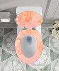 Elongated Toilet Seat Quiet Close for Home Bathroom, 14.5" x 18.5", featuring a pink watercolor design and adjustable hinges.