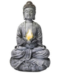 Totally Lit Glowing Lotus Buddha Statue With Solar Powered Flickering LED Garden Light, 11.5"H Polyresin Zen Decor Accent