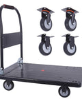 Foldable Heavy Duty Push Cart Dolly With 660 Lb Capacity And Swivel Wheels showing durable plastic bed and foldable handle