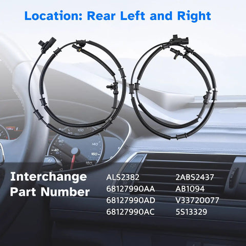 Heavy Duty Rear ABS Wheel Speed Sensor Direct Swap For Dodge Grand Caravan And Chrysler Town And Country No Fuss Plug And Play Two Pack showing rear left and right sensors.