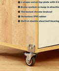 1.5 Inch Side Mount Caster Wheels Set Of 12 With Locking Swivel attached to wooden cabinet corner