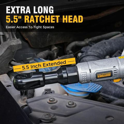 3/8 Inch Cordless Ratchet Wrench Set With 60 Ft Lbs Torque 12V Power Variable Speed LED Light 6 Sockets in engine bay