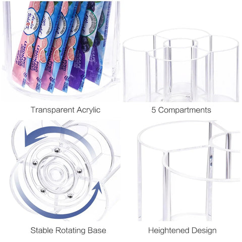 Finally Scored This 360 Rotating Drink Packet Organizer Acrylic Lazy Susan with 5 compartments and stable rotating base for easy access.