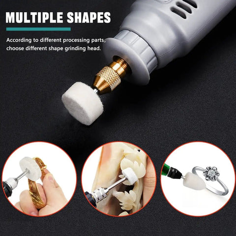 Straight Up Heavy Duty Buffing Wheel Polishing Kit Packs Felt Wool Pads And Top Shelf Compounds For Slick Metal Finishes Built For One Eighth Shank Rotary Tool Operators with polishing heads in use.