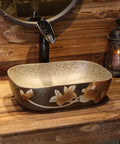 USZWBY Vessel Sinks Bathroom Vanity Sink Vintage Art Countertop Basin Chinese-Style Ceramic Washbasin on wooden countertop.