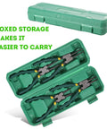 7 Inch Heavy Duty Snap Ring Pliers Set For Retaining Rings Internal And External Removal With Straight Tips in green case