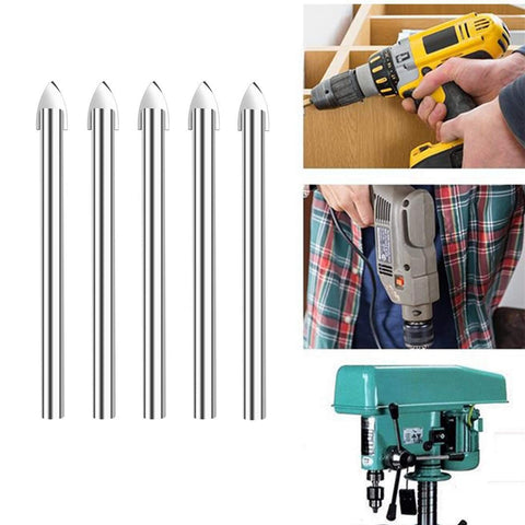 Amonk glass drill bits set, 5 pieces with 6mm carbide tips and 1/4 in round shanks for ceramic tile