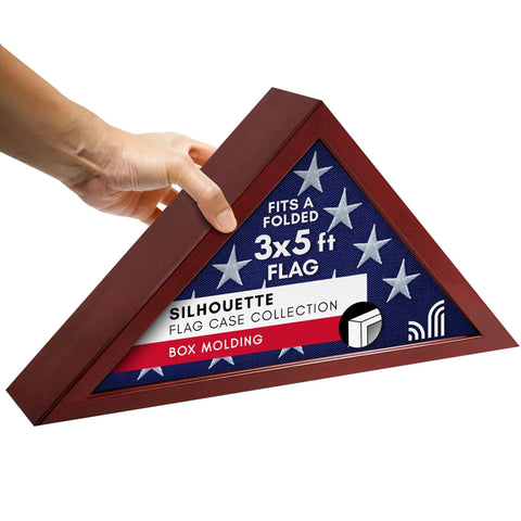 Small Folded Flag Display Case For 3x5 Ceremonial Flags Not For Burial Flag, Mahogany Woodgrain Finish, Silhouette Collection