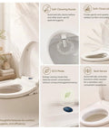 No Fuss Electric Bidet Toilet Seat For Elongated Toilets With Heated Seat And Instant Warm Air Dryer Featuring Adjustable Water Pressure And Dead Simple Side Controls, showing self-cleaning nozzle and seat sensor.
