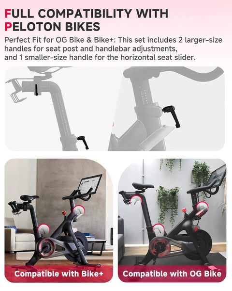 Product compatibility diagram showing Peloton Exercise Bike L Handle Replacement Kit Must Have Three Piece Set.
