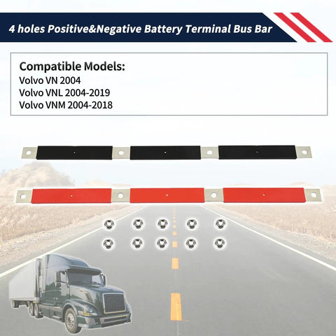 Heavy Duty Positive And Negative Battery Terminal Bus Bar For Volvo Vn Vnl Vnm 2004 To 2019 four holes ten flange nuts view.