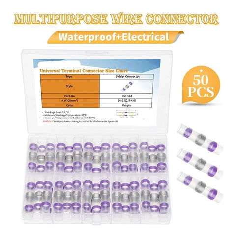 LKHRIPMA 50 Pack Purple Heat Shrink Solder Seal Wire Connectors For AWG14 to 12 Gauge Electrical Butt Terminals Splice Kit That Holds Up Great, 50 pcs