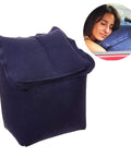 Inflatable Head And Neck Travel Pillow With Ergonomic Patented Design For Airplanes Cars Buses Trains Office And Outdoor Camping Portable Napping Pillow Gift For Men And Women Super Comfy For Long Trips shown inflated with woman using it