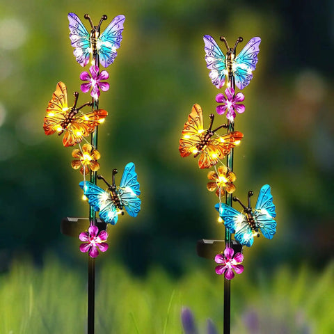 Outdoor Solar Butterfly Stake Lights Waterproof Garden Pathway Decor With Lit Up Soft Yellow Glow 2 Pack Garden Yard Lawn Patio Lights