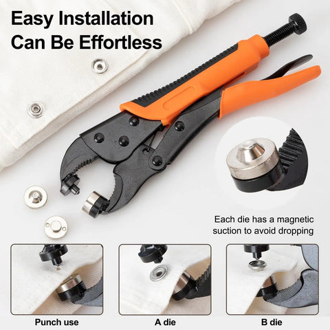 Heavy Duty Snap Fastener Kit With Punch Plier And 280 Pcs 15mm Stainless Snaps Includes Screws Sockets Caps 40 Snap Sets