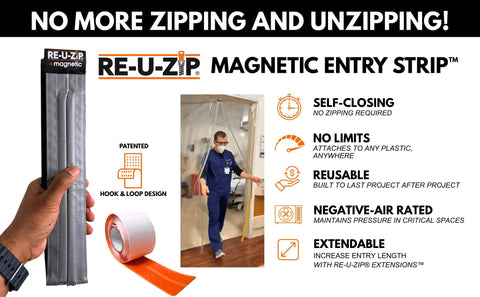Magnetic Dust Barrier Entry Strip Kit For Plastic Sheeting Hands Free Self Closing Zipper Alternative product image