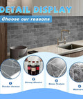 Dark Gray Peel And Stick Floor Tile Set With Faux Marble Look Subway Tiles for kitchen backsplash detail display.