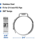 Cinch Clamp Rings Three Quarter Inch Stainless Steel 50 Pack Premium Quality PEX Cinch Clamps For Plumbing Installations side view