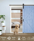 Beefed Up 6Ft Sliding Barn Door Hardware Kit With Smooth And Quiet Operation easy install on blue wood door in living space