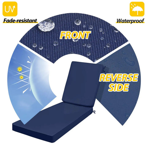 Outdoor Chaise Lounge Cushions Navy Blue Replaceable Patio Cushions Waterproof Fade Resistant UV Safe 80 Inch By 26 Inch By 3 Inch