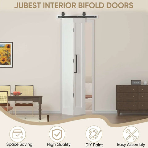 36 in. by 84 in. Bi-Fold Door Set With Hardware Kit installed in interior setting