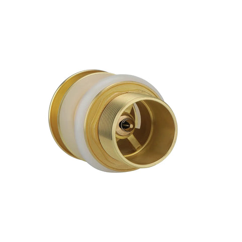Slick Brass Freestanding Tub Drain Featuring Smooth Pop Up Plug Brushed Gold Hardware Fits Almost Every Standalone Tub Kit showing the brass drain body.